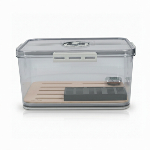 Humidor Clickbox Grau/Transparent Kunststoff inkl. Hygrometer 32x22x16cm