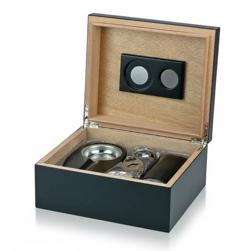 Humidor Set Schwarz Matt für ca. 40 Zigarren H11.5 x B26 x T22cm