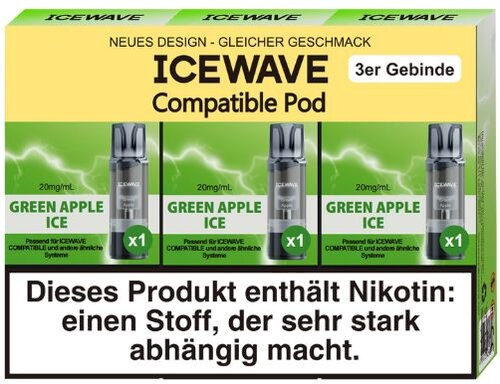 Icewave Compatible Pod Green Apple Ice 20mg/ml 3 Stück