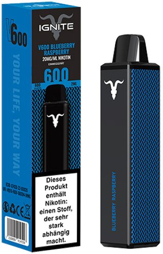IGNITE V600 Einweg E-Zigarette Blueberry Raspberry 20mg IGNITE V600 Einweg E-Zigarette Blueberry Raspberry 20mg