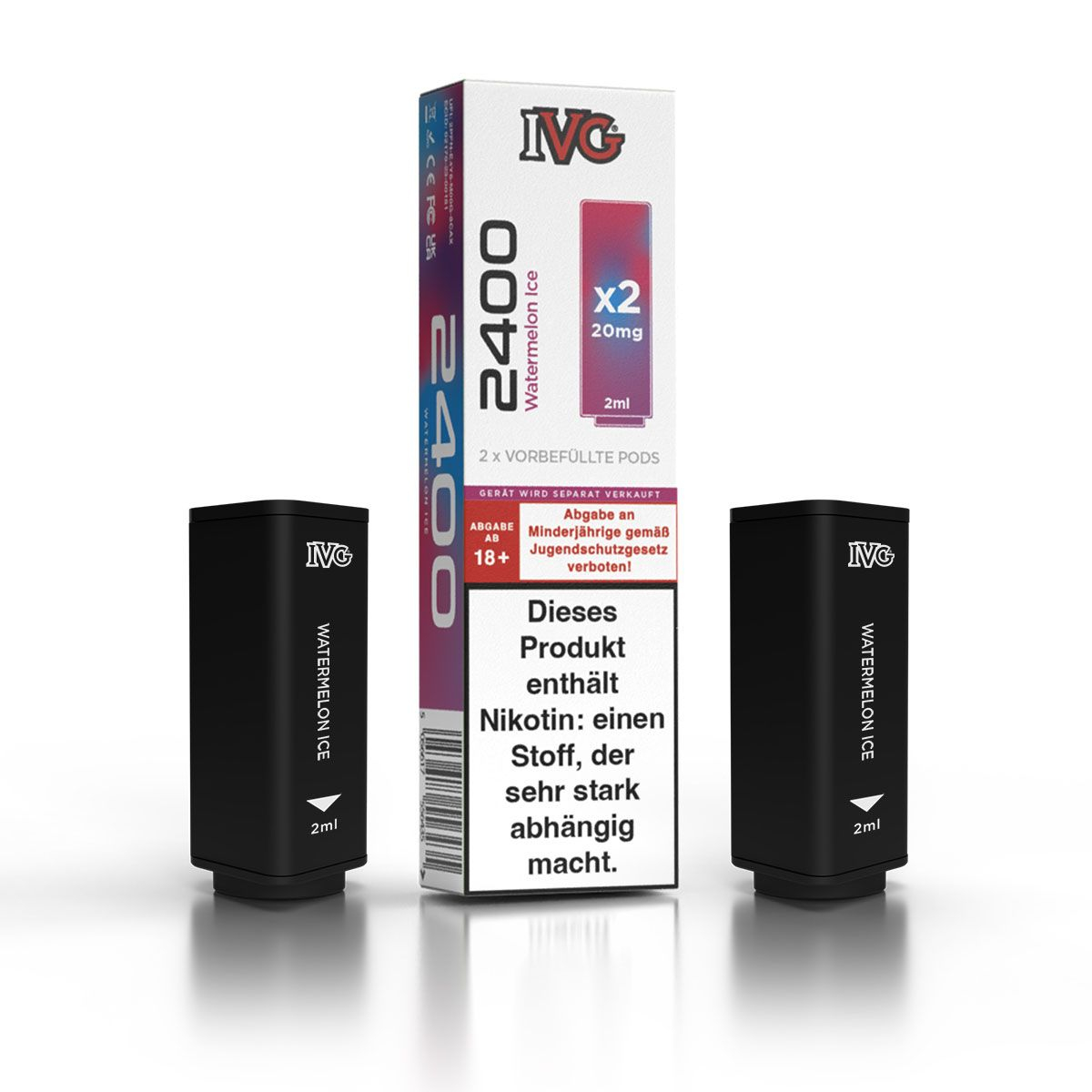 IVG 2400 4-Pod-System Watermelon Ice Prefilled Pod 2x2ml 20mg IVG 2400 4-Pod-System Watermelon Ice Prefilled Pod 2x2ml 20mg