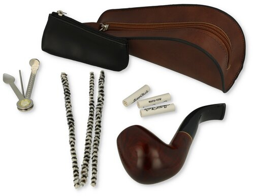 Jean Claude Pfeifen-Einsteigerset Lederoptik gebogen Braun