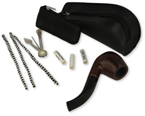 Jean Claude Pfeifen-Einsteigerset Lederoptik gebogen Schwarz