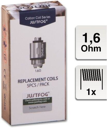 JUSTFOG Coil für Q14, Q16, 1.6 Ohm 5 Stück Verdampferkern