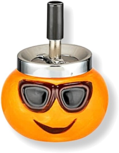 Keramik Schleuderaschenbecher Smiley mit Sonnenbrille Orange Keramik Schleuderaschenbecher Smiley mit Sonnenbrille Orange