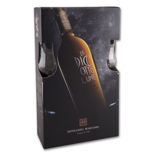 Le Diciotto Lune Grappa Confezione mit 2 Gläsern 41% Vol. Le Diciotto Lune Grappa Confezione mit 2 Gläsern 41% Vol.