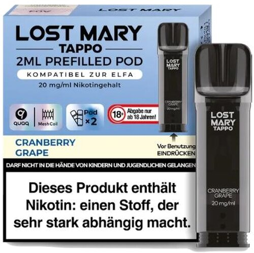 Lost Mary Tappo Pod Cranberry Grape 20 mg/ml 2 x 2ml Lost Mary Tappo Pod Cranberry Grape 20 mg/ml 2 x 2ml