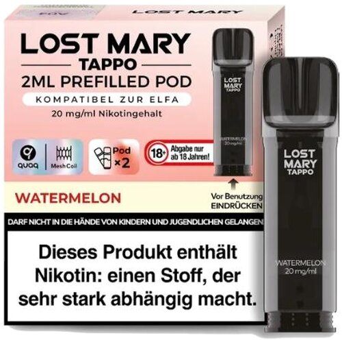 Lost Mary Tappo Pod Watermelon 20 mg/ml 2 x 2ml Lost Mary Tappo Pod Watermelon 20 mg/ml 2 x 2ml