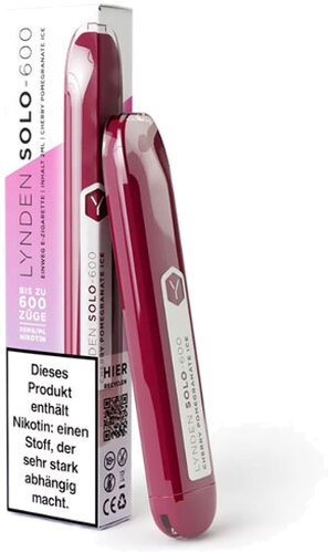 Lynden Solo 600 Einweg E-Zigarette Cherry Pomegranate Ice 20mg Nikotin Lynden Solo 600 Einweg E-Zigarette Cherry Pomegranate Ice 20mg Nikotin