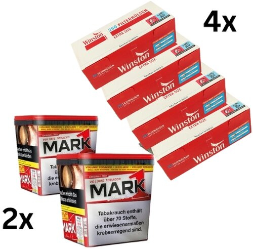 Mark 1 800g Tabak Sparpaket ( 2 x Mark 1 400g & 4 x Winston Extra Hülsen 250 Stk. )