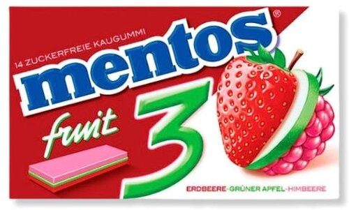 Mentos fruit 3 Kaugummi Erdbeere Grüner Apfel Himbeere 33g