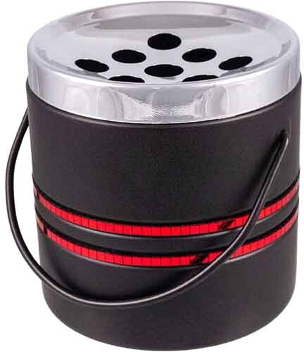 Metall Aschenbecher mit Tragegriff und roten glitterstreifen chrom/schwarz