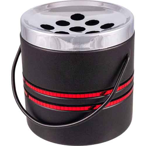 Metall Aschenbecher mit Tragegriff und roten glitterstreifen chrom/schwarz Metall Aschenbecher mit Tragegriff und roten glitterstreifen chrom/schwarz