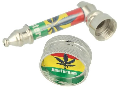 Metallpfeifenset Grinder, Pfeife, Ersatzsiebe im Täschchen Nr.1