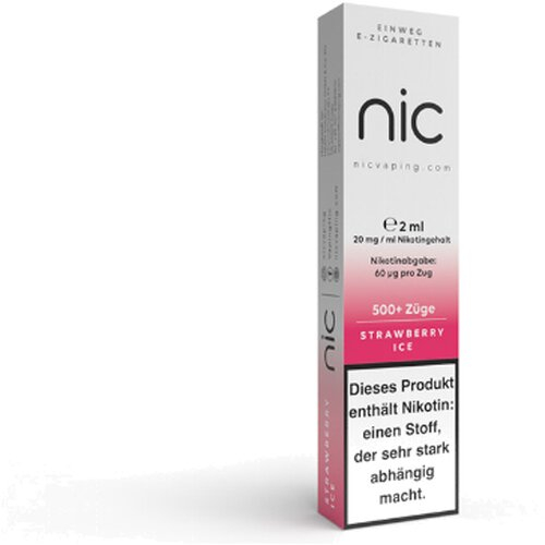Nic Vape Einweg E-Zigarette 500 Strawberry Ice 20 mg Nikotin Nic Vape Einweg E-Zigarette 500 Strawberry Ice 20 mg Nikotin
