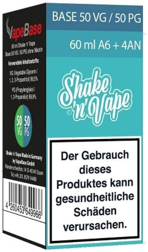 Nikoliquids Shake n Vape Grundbase 50/50 Türkis 60ml A6 + 4AN für 6mg Nikoliquids Shake n Vape Grundbase 50/50 Türkis 60ml A6 + 4AN für 6mg