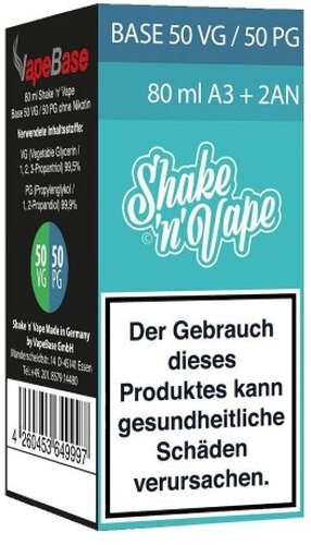 Nikoliquids Shake n Vape Grundbase 50/50 Türkis 80ml A3 + 2AN für 3mg Nikoliquids Shake n Vape Grundbase 50/50 Türkis 80ml A3 + 2AN für 3mg