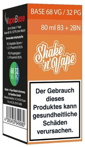 Nikoliquids Shake n Vape Grundbase 68/32 Orange 80ml B3 + 2BN für 3mg Nikoliquids Shake n Vape Grundbase 68/32 Orange 80ml B3 + 2BN für 3mg