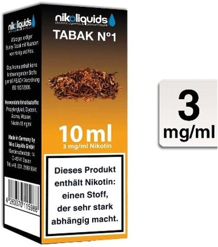 Nikoliquids Tabak No 1 Liquid mit 3 mg Nikotin Nikoliquids Tabak No 1 Liquid mit 3 mg Nikotin