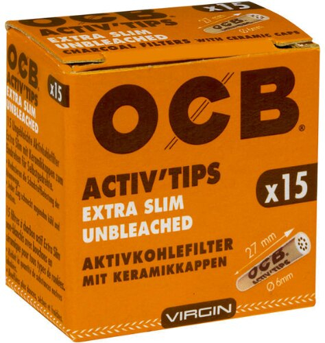 OCB Activ Tips Extra Slim Unbleached 6mm 15Stk.