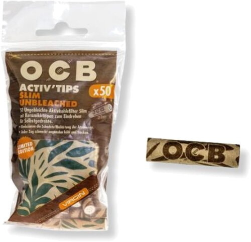 OCB Activ Tips Slim Limited Edition Flower Unbleached 7mm Filter 50 Stk.