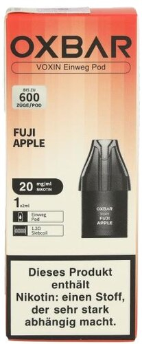 Oxbar Voxin Einweg Pod Fuji Apple 1x2ml 20mg Oxbar Voxin Einweg Pod Fuji Apple 1x2ml 20mg