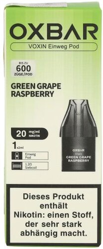 Oxbar Voxin Einweg Pod Green Grape Raspberry 1x2ml 20mg Oxbar Voxin Einweg Pod Green Grape Raspberry 1x2ml 20mg