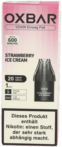 Oxbar Voxin Einweg Pod Strawberry Ice Cream 1x2ml 20mg Oxbar Voxin Einweg Pod Strawberry Ice Cream 1x2ml 20mg