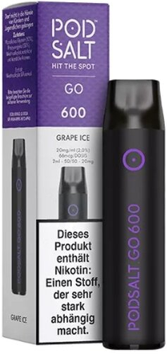 Pod Salt Go 600 Einweg E-Shisha Grape-Ice-Aroma 20mg