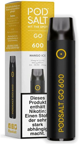Pod Salt Go 600 Einweg E-Shisha Mango-Ice-Aroma 20mg Pod Salt Go 600 Einweg E-Shisha Mango-Ice-Aroma 20mg
