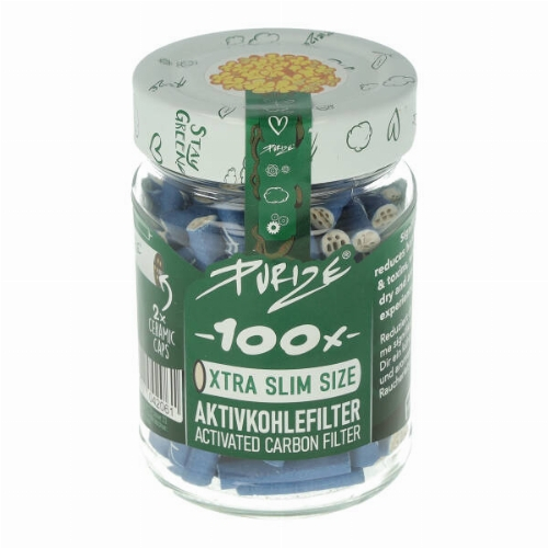 Purize Aktivkohlefilter 6mm Blau im Glas 100Stk. Purize Aktivkohlefilter 6mm Blau im Glas 100Stk.