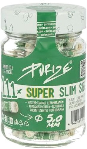 Purize Aktivkohlefilter Super Slim Size 5mm Weiß im Glas 111 Stück Purize Aktivkohlefilter Super Slim Size 5mm Weiß im Glas 111 Stück