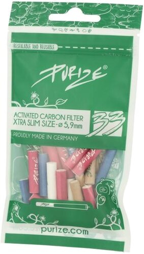 Purize Aktivkohlefilter Xtra Slim Size 5,9mm Bunt 33 Stück Purize Aktivkohlefilter Xtra Slim Size 5,9mm Bunt 33 Stück