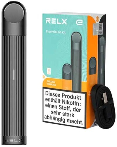 RELX E-Zigarette Essential Kit Black 1+1 Pod Golden 18mg  RELX E-Zigarette Essential Kit Black 1+1 Pod Golden 18mg