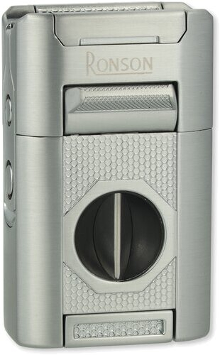 Ronson Giant Zigarrenfeuerzeug Chrom Brushed 4er Jetflame mit Zigarrenzubehör