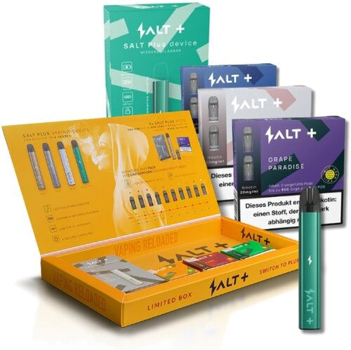 Salt Plus 3+1 Aktion - Akkuträger Aquamarine + Pods Blueberry Raspberry, Strawberry Lychee, Grape Paradise Salt Plus 3+1 Aktion - Akkuträger Aquamarine + Pods Blueberry Raspberry, Strawberry Lychee, Grape Paradise