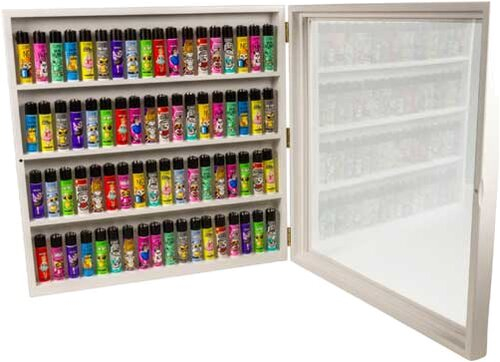 Sammlervitrine Holz weiß für 72 Clipper-Feuerzeuge (ohne Inhalt)