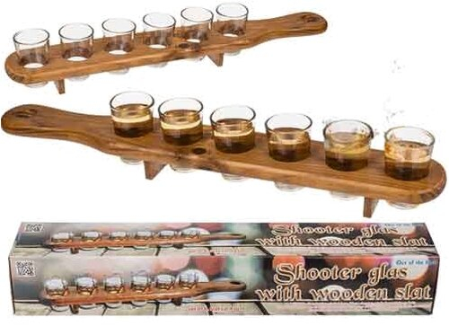 Shooter-Gläser mit Holzlatte 6er Set