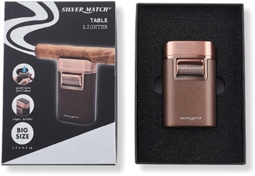 Silver Match Table Lighter Quadruple Jetflame mit Zigarrenhalter Kupfer/Schwarz Silver Match Table Lighter Quadruple Jetflame mit Zigarrenhalter Kupfer/Schwarz