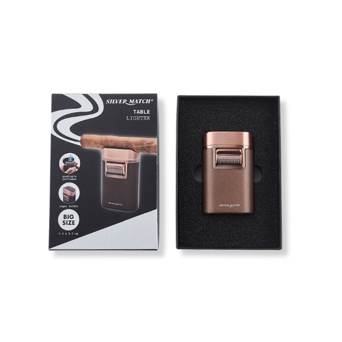 Silver Match Table Lighter Quadruple Jetflame mit Zigarrenhalter Kupfer/Schwarz Silver Match Table Lighter Quadruple Jetflame mit Zigarrenhalter Kupfer/Schwarz