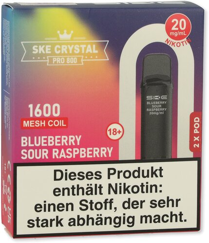SKE Crystal Pro 800 Pods Blueberry Sour Raspberry 2x2ml 20mg