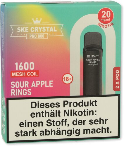SKE Crystal Pro 800 Pods Sour Apple Rings 2x2ml 20mg