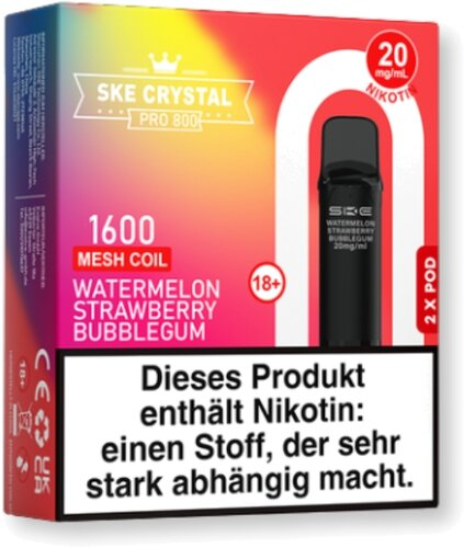 SKE Crystal Pro 800 Pods Watermelon Strawberry Bubblegum 2x2ml 20mg