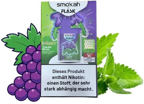 Smokah x Flask Pocket Einweg E-Zigarette Tra Min (Traube Minze) 20mg