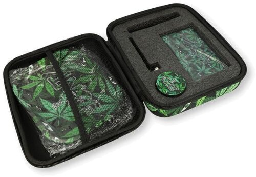 SMOKE WEED Geschenkset mit Glaspfeife, Rolltablet, Grinder, Waage, Cone Holder und Siebe 