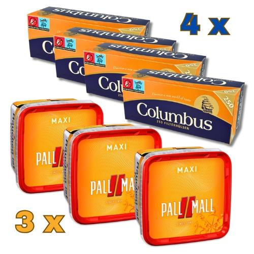 Sparpaket - 3 x Pall Mall Allround 263g Dose + 4 x Columbus 250 Stück Hülsen Sparpaket - 3 x Pall Mall Allround 263g Dose + 4 x Columbus 250 Stück Hülsen