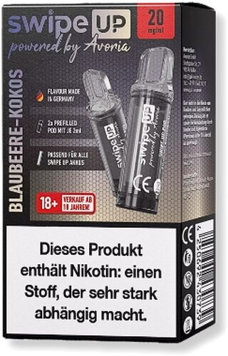 Swipe UP powered by Avoria Blaubeere Kokos Prefilled Pods 2x2ml 20mg Swipe UP powered by Avoria Blaubeere Kokos Prefilled Pods 2x2ml 20mg