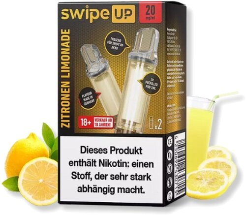 Swipe UP powered by Avoria Zitronen Limonade Prefilled Pods 2x2ml 20mg Swipe UP powered by Avoria Zitronen Limonade Prefilled Pods 2x2ml 20mg