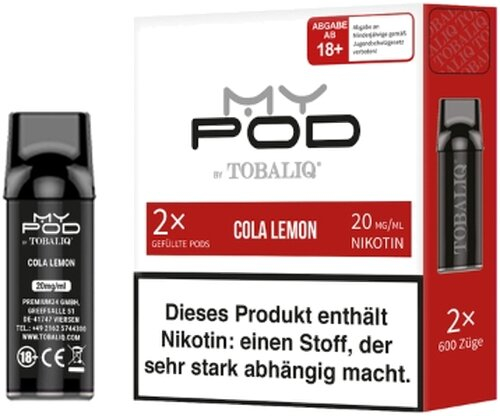 TobaliQ MyPOD Cola Lemon 2x2ml Pods 20mg/ml TobaliQ MyPOD Cola Lemon 2x2ml Pods 20mg/ml