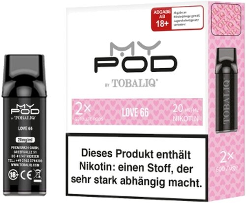 TobaliQ MyPOD Love 66 2x2ml Pods 20mg/ml TobaliQ MyPOD Love 66 2x2ml Pods 20mg/ml
